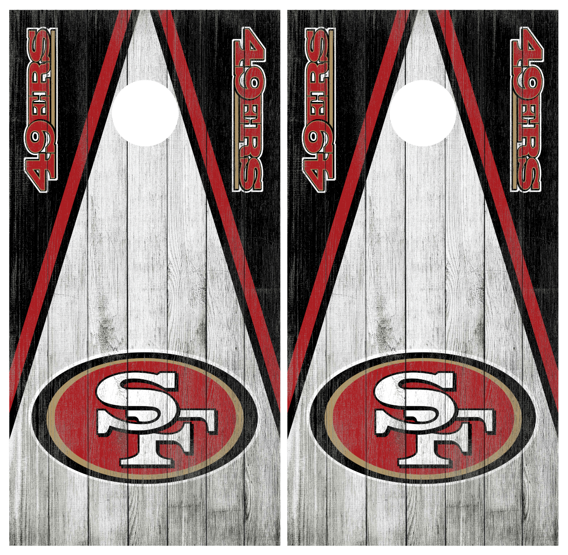 San Francisco 49ers custom built and hand painted cornhole boards