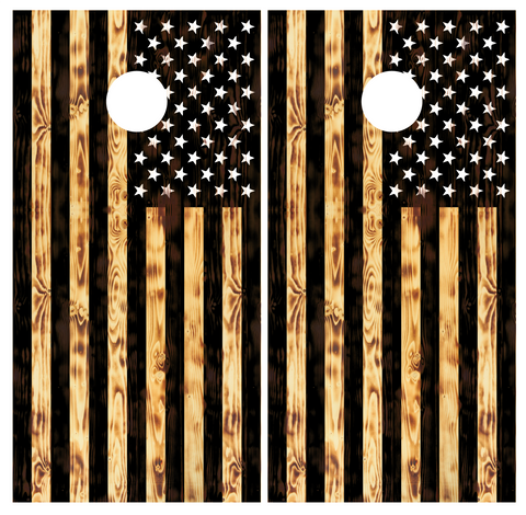 American Flag Burnt Wood Cornhole Board Wraps