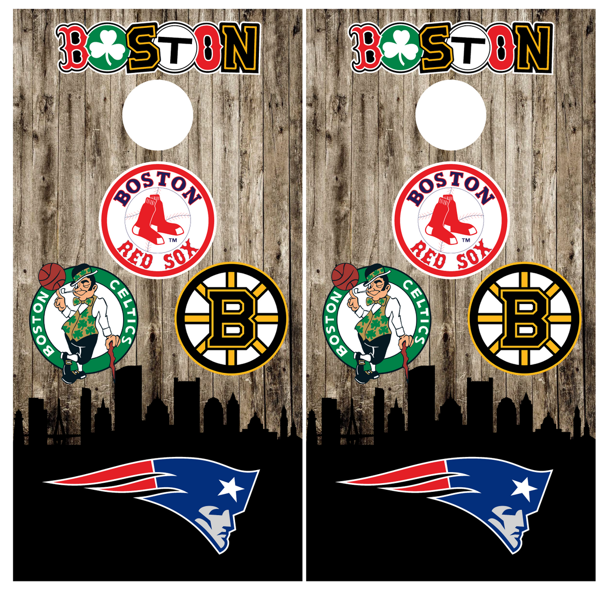 Boston Sports Fan Crest Cornhole Board Vinyl Skin Wraps, 24x48