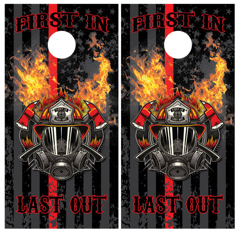 Firefighter First In Last Out Cornhole Board Wraps