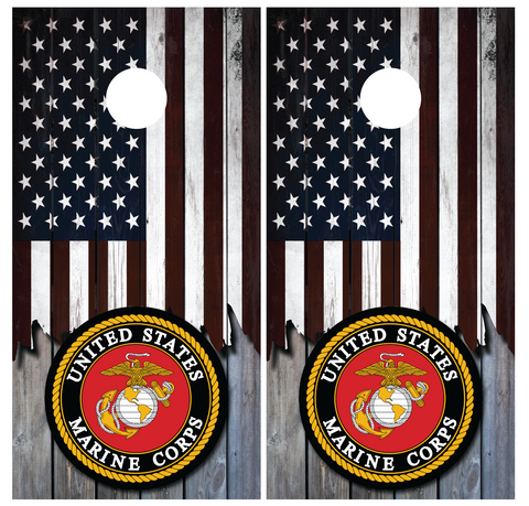 US Marines Torn Flag Cornhole Board Wraps