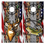 Deer Bass Camo Flag Cornhole Board Wraps