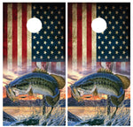 Bass Fishing Flag USA Cornhole Board Wraps