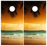 Beach Palm Tree Ocean Cornhole Board Wraps