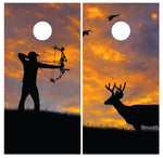 Bow Hunter Deer Sunset Cornhole Board Wraps