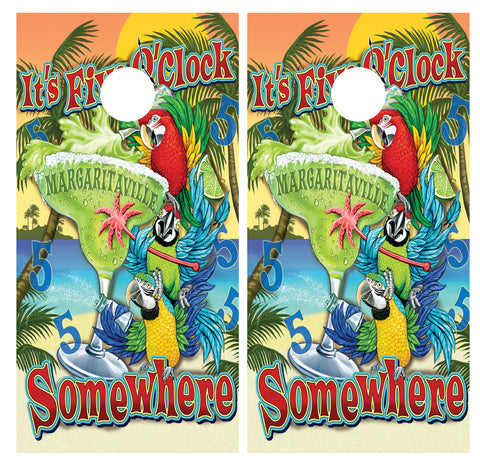 Margaritaville Beach It's 5 o'clock Somewhere Cornhole Board Wraps