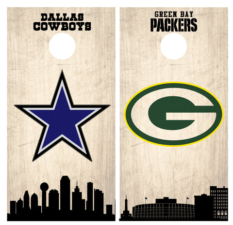 Green Bay Packers/Dallas Cowboys Skyline Combo Cornhole Board Wraps