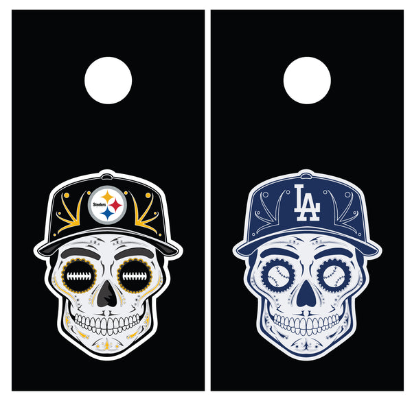 Sugar Skull Steelers Dodgers Cornhole Board Wraps